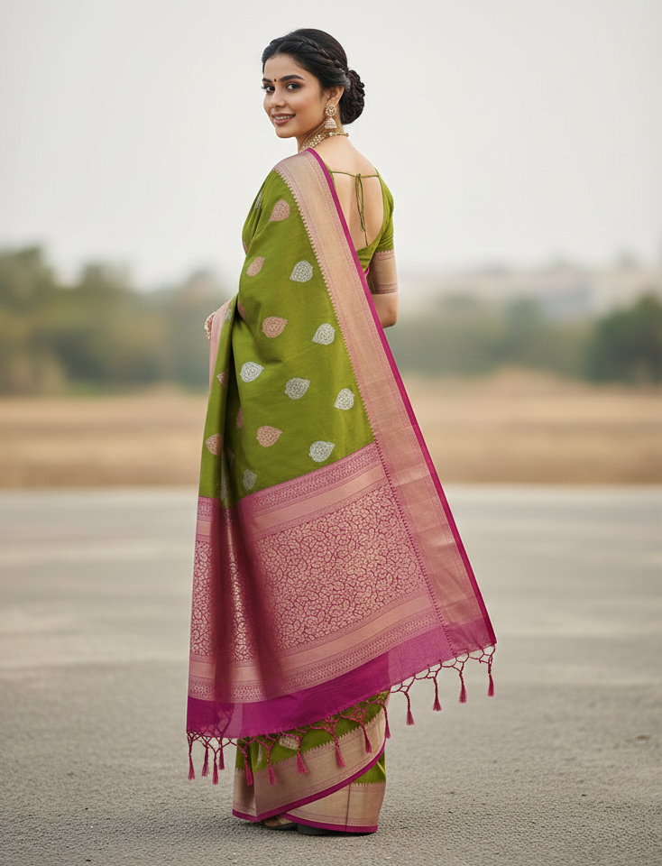 Mahendi Green Jacquard Saree