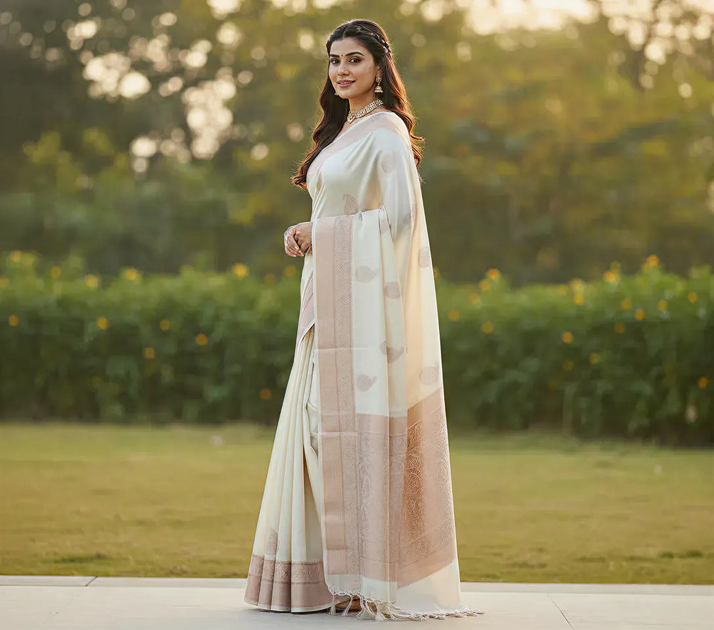 Off White Jacquard Saree