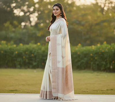 Off White Jacquard Saree