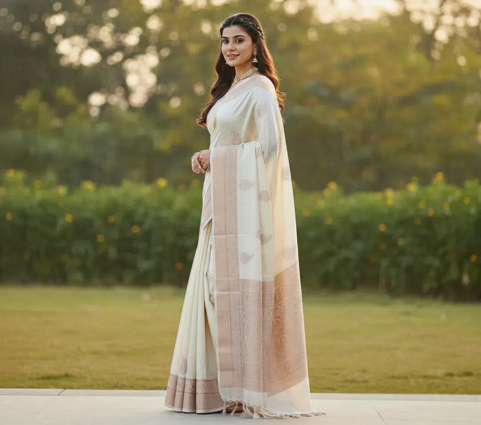 Off White Jacquard Saree – Timeless Elegance with Premium Detailing