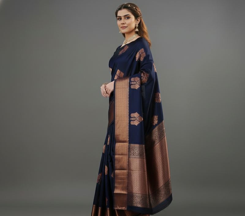Navy Blue Jacquard Saree