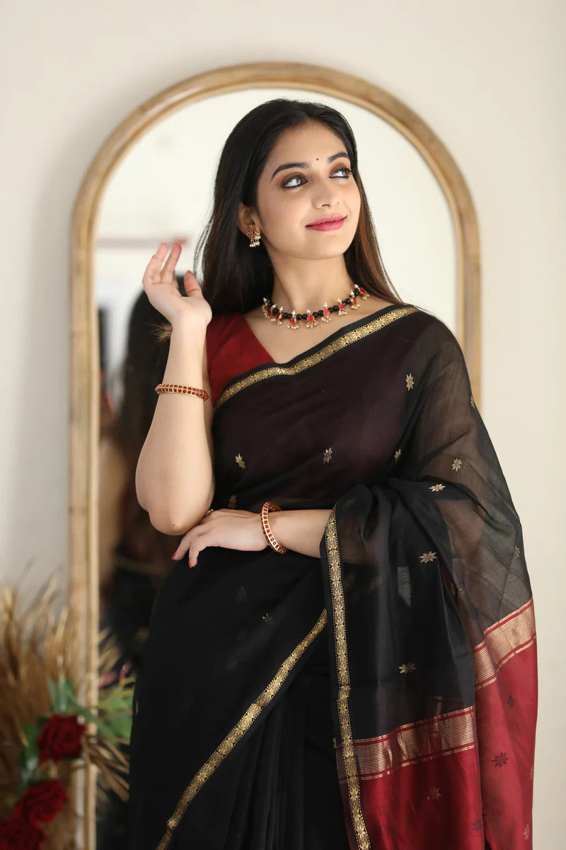 Black Maroon Jacquard Saree