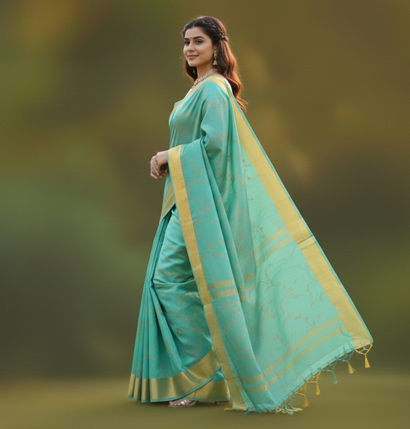 Premium Light Blue Jacquard Saree