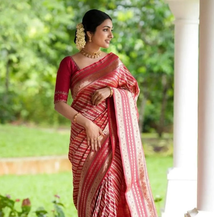 Luxurious Red Jacquard Saree