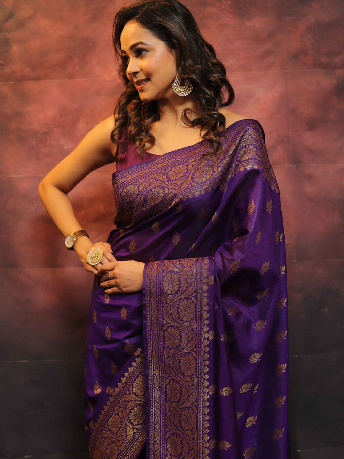 Royal Purple Jacquard Saree – Luxurious Festive & Wedding Wear