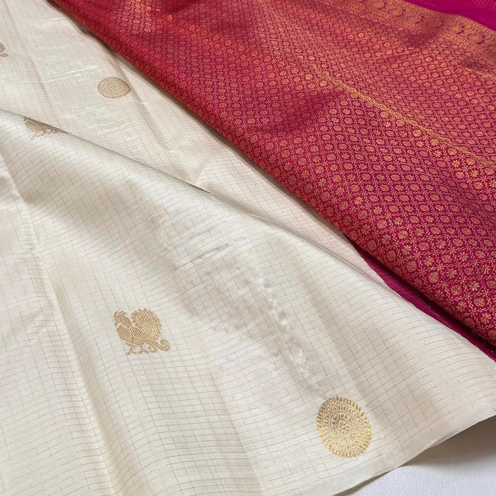 White & Red Jacquard Saree for Women – Classic Festive Elegance