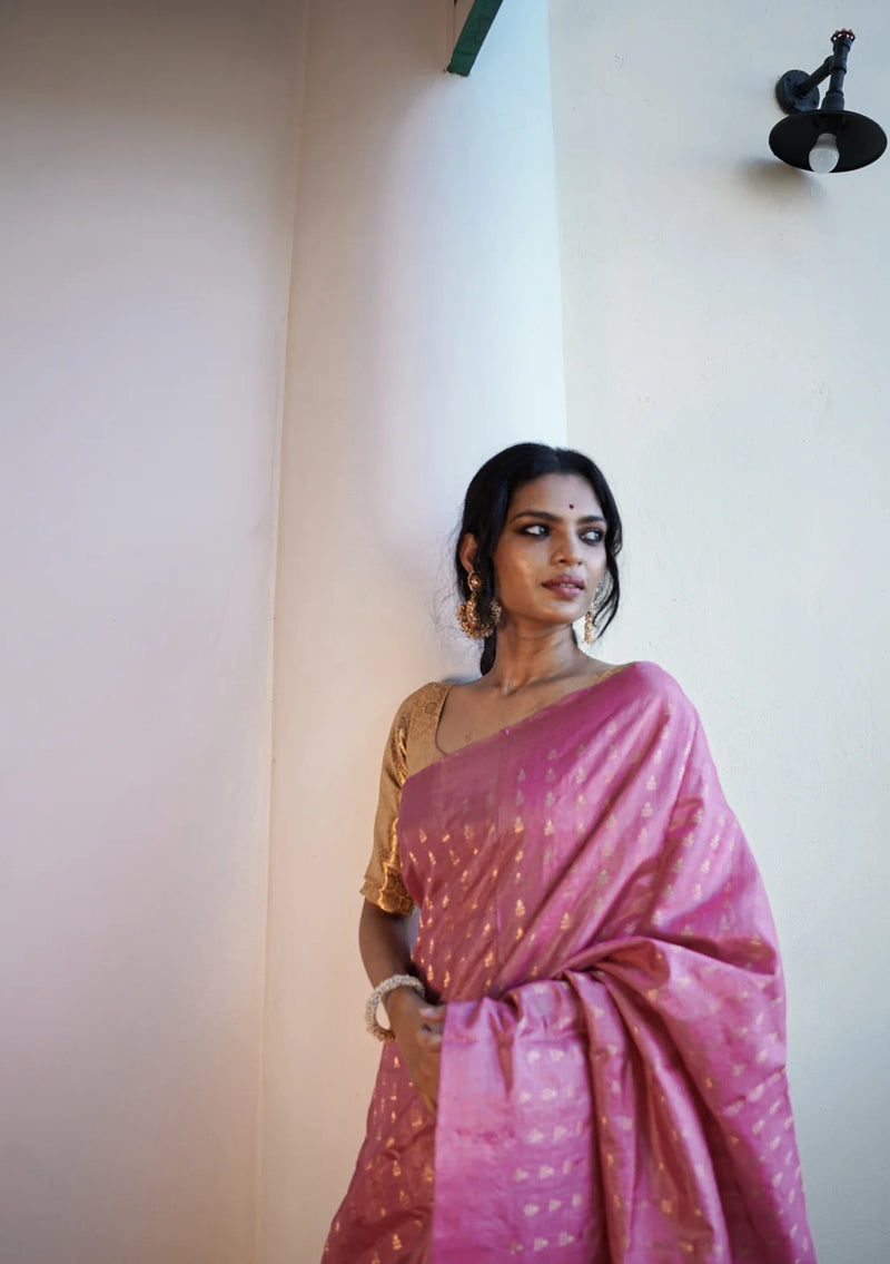 Charming Pink Jacquard Saree