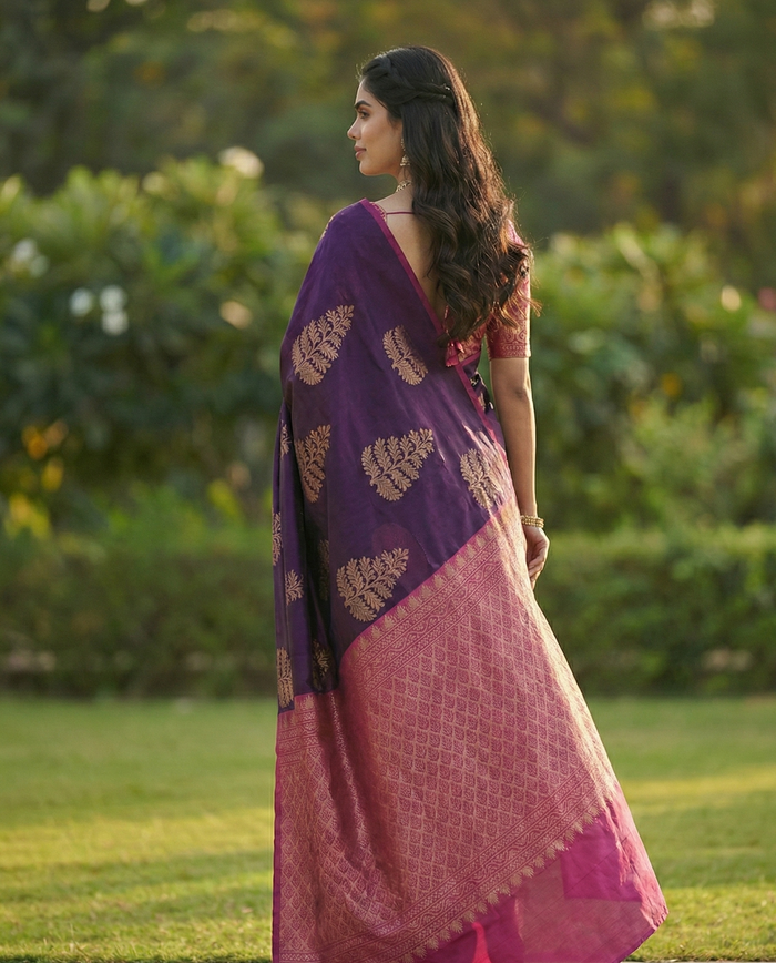 Dark Purple Jacquard Saree – Luxurious Woven Saree for Parties & Festive Occasions