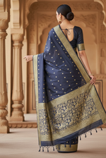 Navy Blue Jacquard Saree