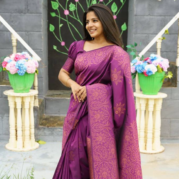 Luxury Dark Purple Jacquard Saree