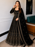 Black Crunchy Silk Embroidered Anarkali Gown Set