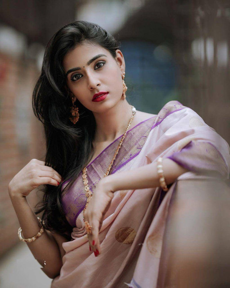 Elegant Peach Purple Jacquard Saree