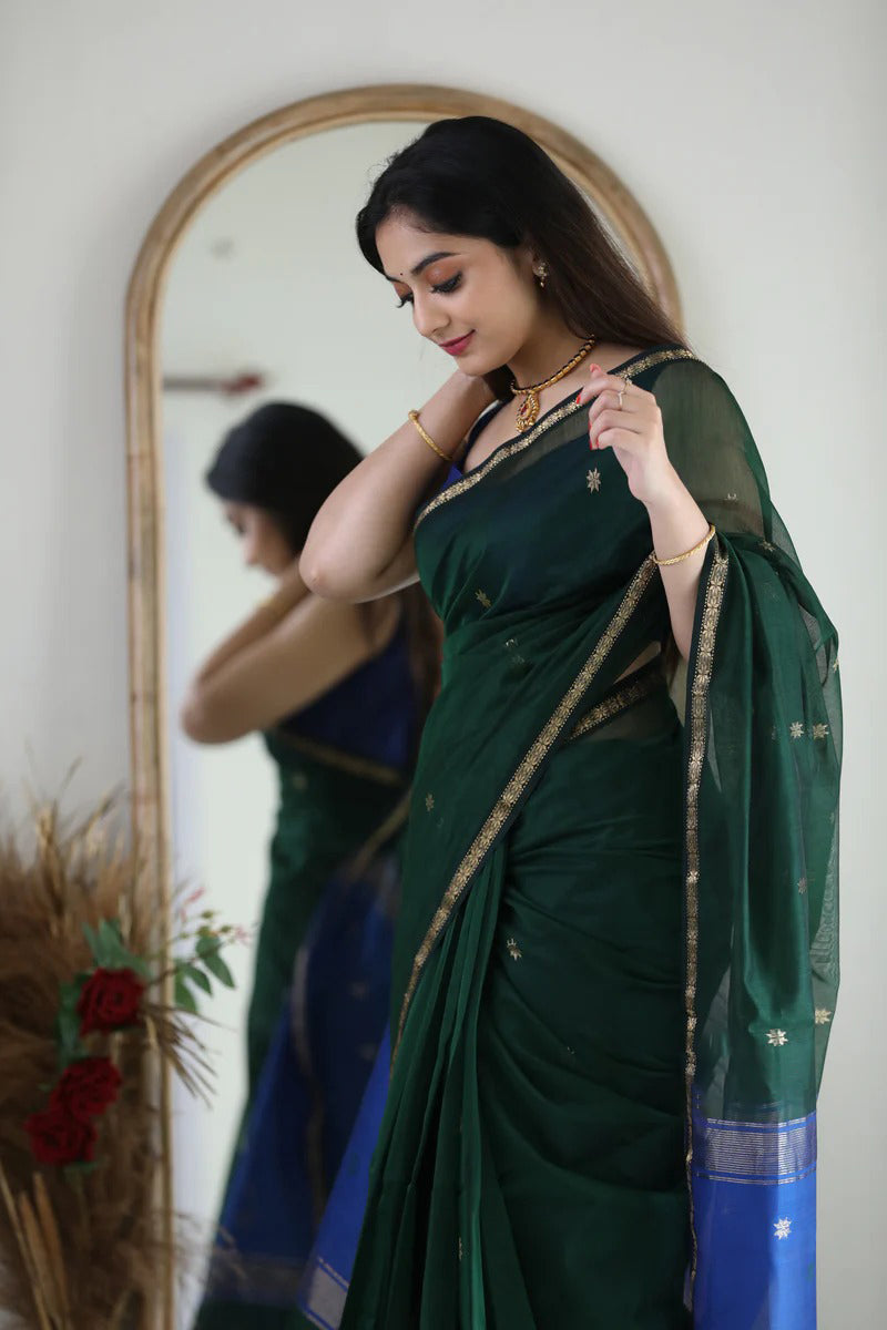 Blue Green Jacquard Saree