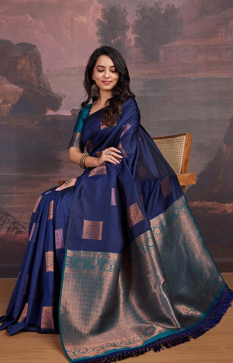 Elegant Dark Blue Jacquard Saree