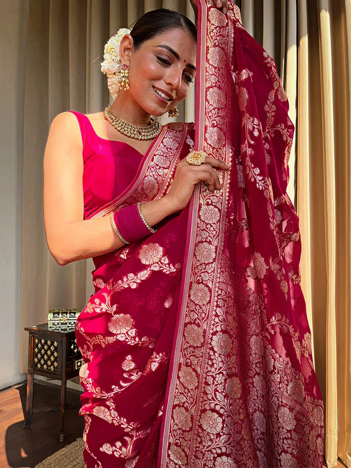 Royal Maroon Jacquard Saree – Classic Woven Elegance for Weddings & Festive Events