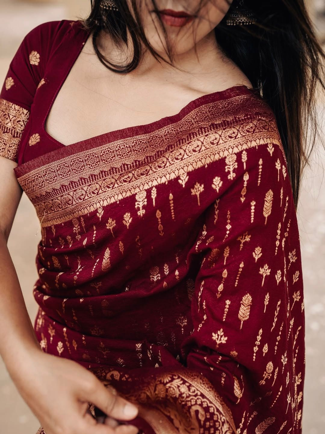 Rich Maroon Jacquard Saree