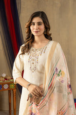 Off White Shimmer Gold Silk Embroidered Kurta Pant Set