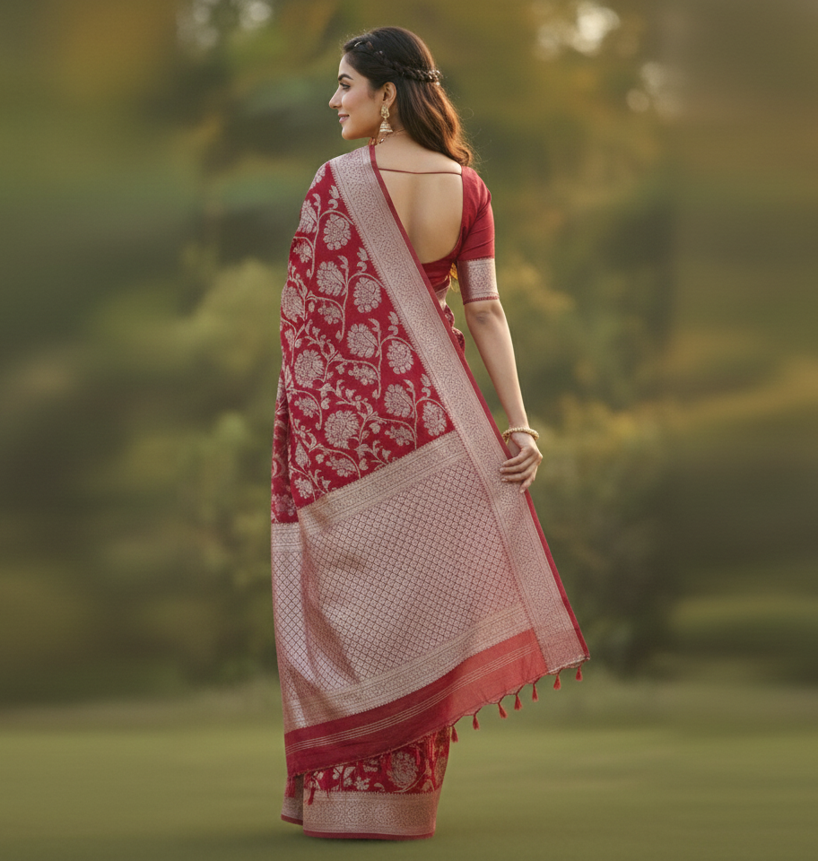 Elegant Red Jacquard Saree