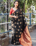 Elegant Black Jacquard Saree for Timeless Celebration Style