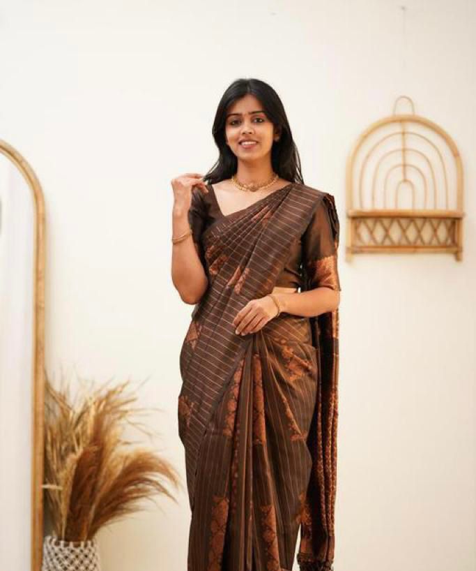 Elegant Coffee Jacquard Saree for Festive & Party Wear