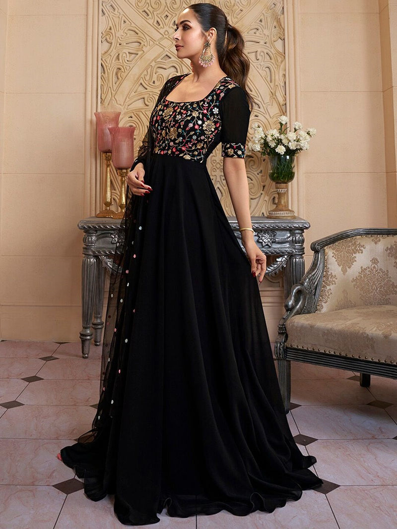 Black Embroidered Georgette Anarkali Kurta Set