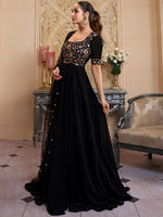 Black Embroidered Georgette Anarkali Kurta Set