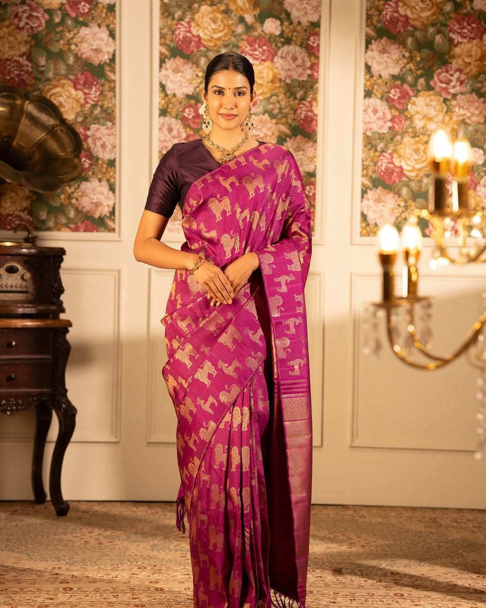 Dark Pink Jacquard Saree