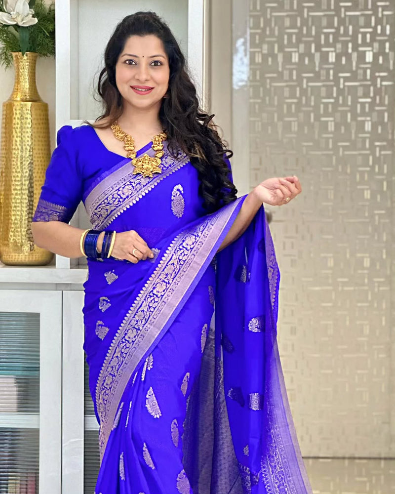 Elegant Blue Jacquard Saree