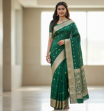 Bottle Green Jacquard Saree for Women