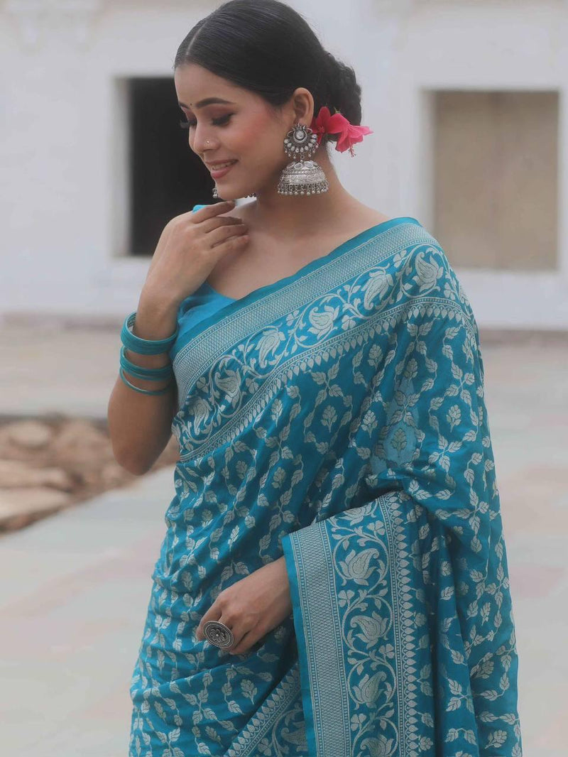 Elegant Sky Blue Jacquard Saree