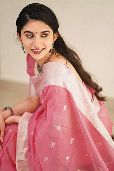 Charming Pink Jacquard Saree