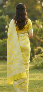 Elegant Light Yellow Jacquard Saree