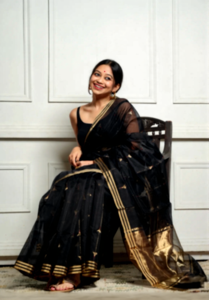 Elegant Black Cotton Silk Saree – Soft Linen Feel with Rich Jacquard Pallu