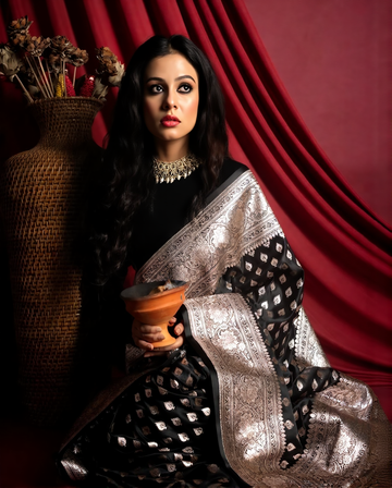 Premium Black Jacquard Saree with Rich Woven Texture