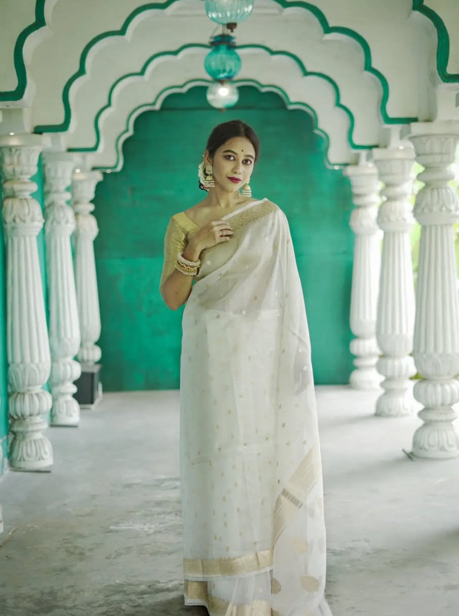 White Jacquard Saree