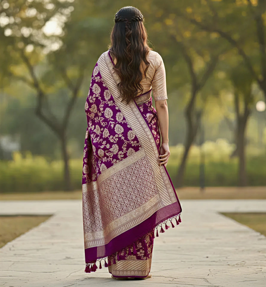 Regal Dark Purple Jacquard Saree