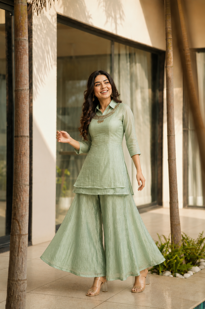 Women's Sage Green Salsa Crushed 3-Piece Co-Ord Set