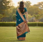Elegant Teal Blue Jacquard Saree