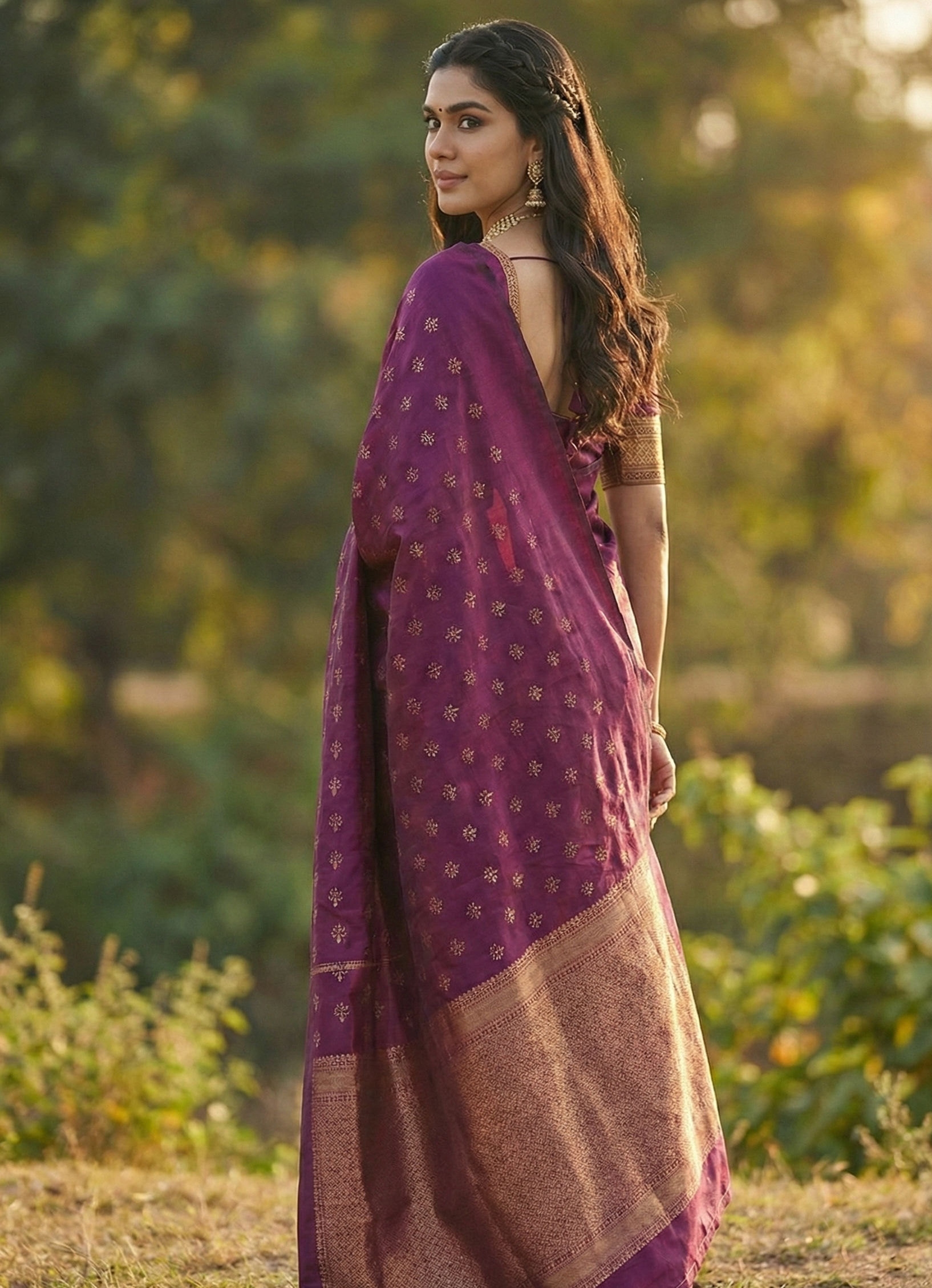 Elegant Wine Jacquard Saree