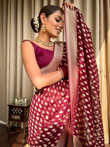 Royal Maroon Jacquard Saree – Luxurious Woven Design for Weddings & Festive Occasions