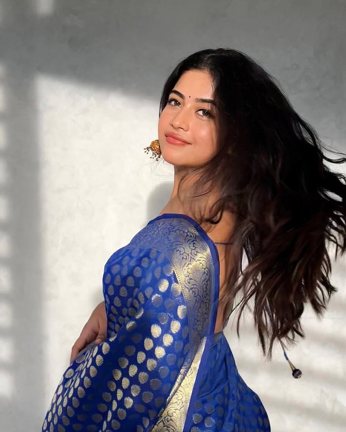 Royal Blue Jacquard Saree – Elegant Traditional Wear for Festive & Party Occasions