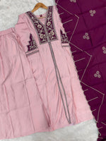 Elegant Pink Roman Silk Anarkali Kurti Set