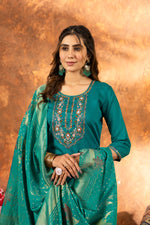 Meher Rama Green Marina Silk Embroidered Kurta Pant Set