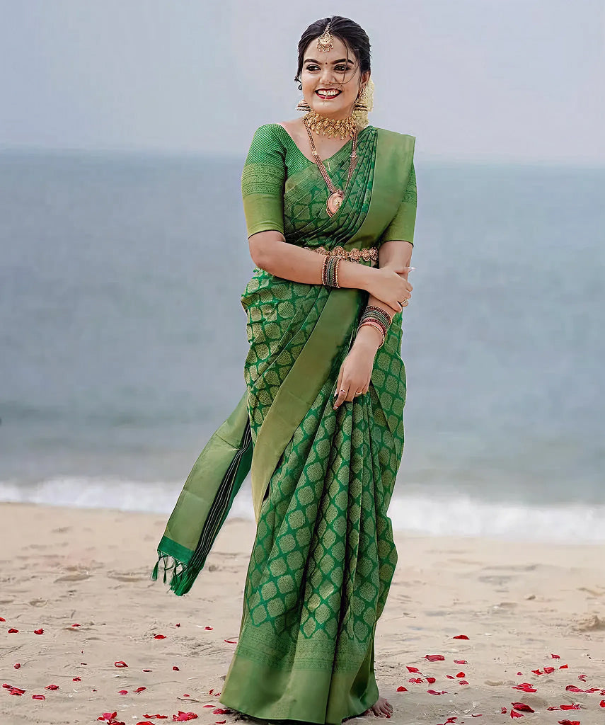Vibrant Green Jacquard Saree