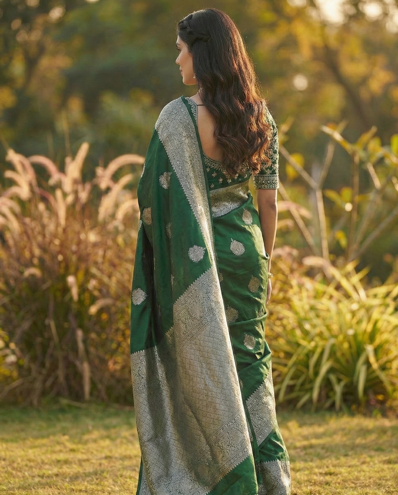 Graceful Mahendi Green Jacquard Saree