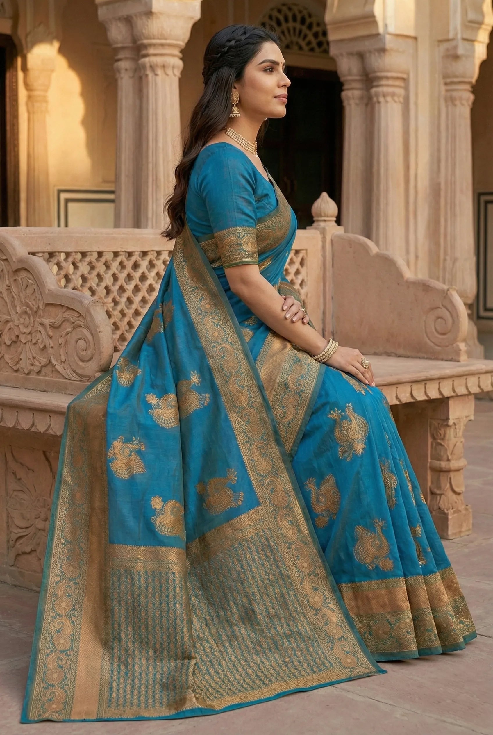 Refreshing Firoji Jacquard Silk Saree with Elegant Woven Motifs | Festive & Occasion Wear