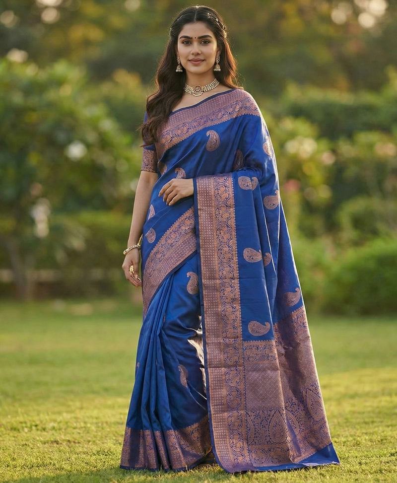 Navy Blue Jacquard Saree