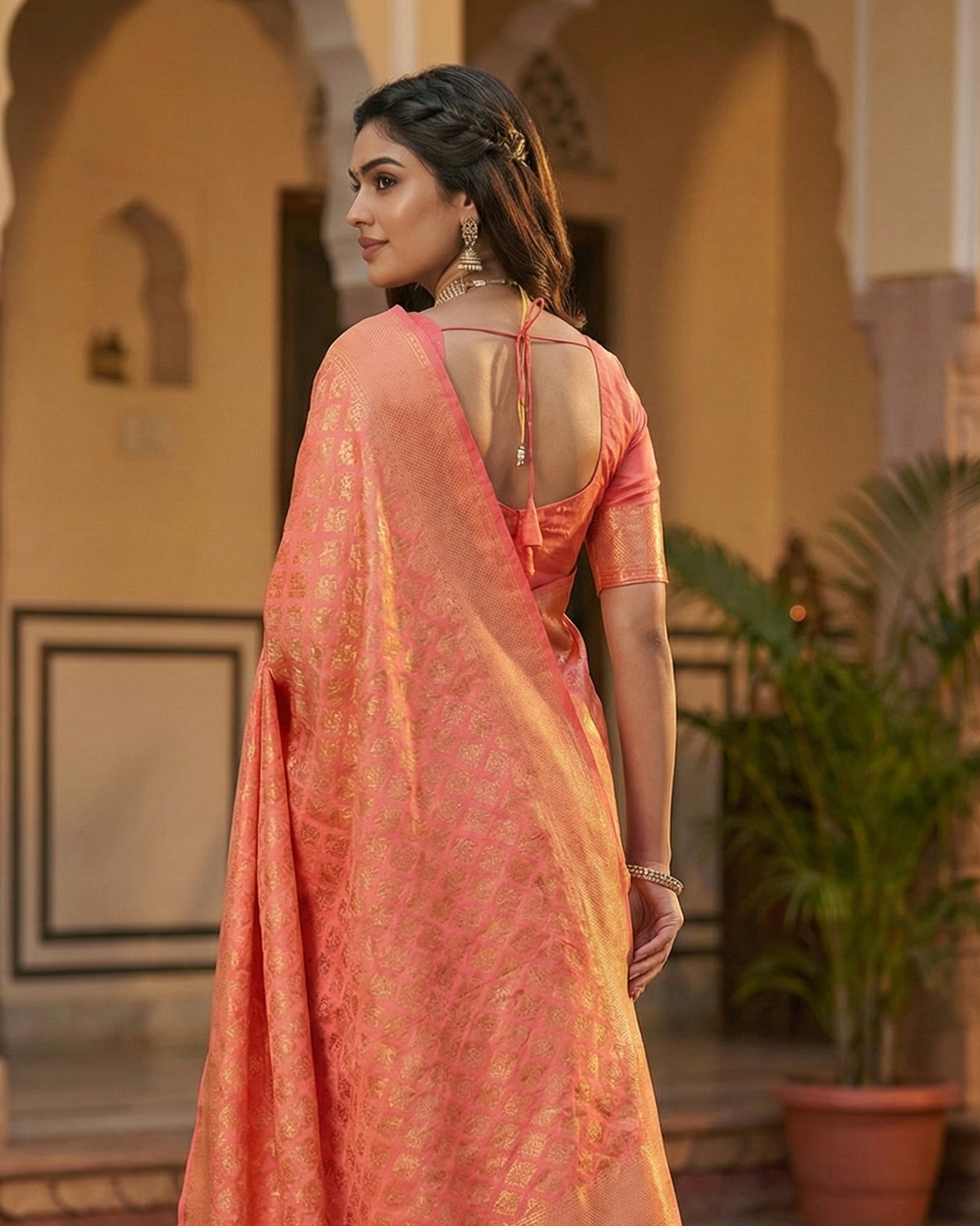 Graceful Pink Jacquard Saree