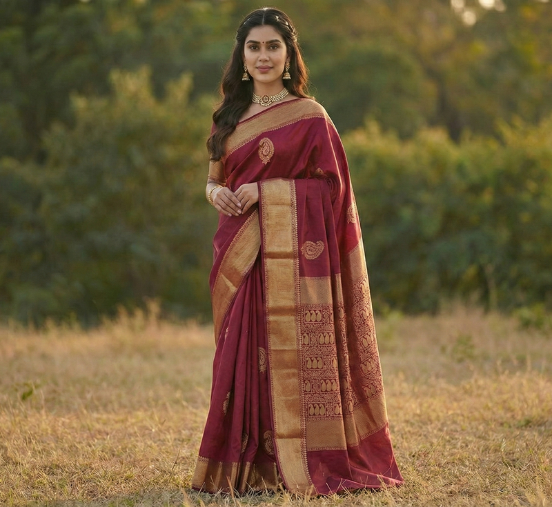 Royal Wine Jacquard Saree