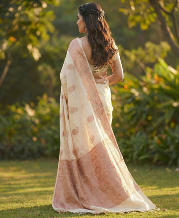 Off White Jacquard Saree – Timeless Elegance with Premium Detailing